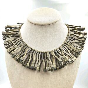 Metal Pointus Paris Antique Brass Color Statement Modernist Heavy Necklace